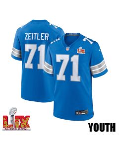 Kevin Zeitler #71 Detroit Lions Super Bowl LIX YOUTH Jersey – Blue