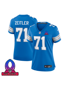 Kevin Zeitler 71 Detroit Lions 2025 Pro Bowl Patch Women Game Jersey – Blue