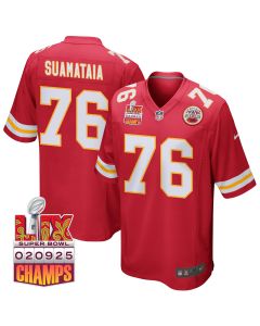 Kingsley Suamataia 76 Kansas City Chiefs Super Bowl LIX Champions Patch Game Men Jersey – Red
