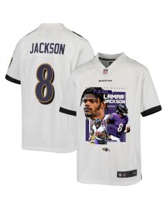 Lamar Jackson 8 Baltimore Ravens Cobra Jackson Game YOUTH Jersey – White