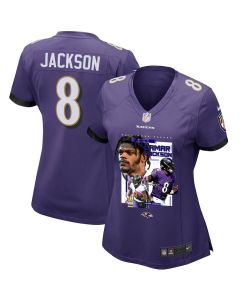 Lamar Jackson 8 Baltimore Ravens Cobra Jackson Women Game Jersey – Purple