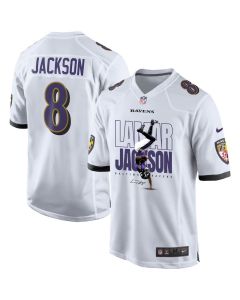 Lamar Jackson 8 Baltimore Ravens Lamar the Merrier Game Men Jersey – White