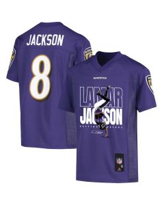 Lamar Jackson 8 Baltimore Ravens Lamar the Merrier Game YOUTH Jersey – Purple