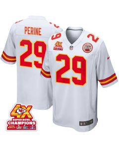 La’Mical Perine 29 Kansas City Chiefs Super Bowl LVIII Champions 4X Game Men Jersey – White