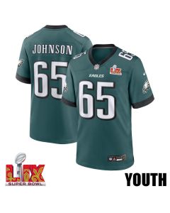 Lane Johnson #65 Philadelphia Eagles Super Bowl LIX YOUTH Jersey – Midnight Green