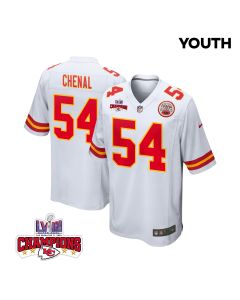 Leo Chenal 54 Kansas City Chiefs Super Bowl LVIII Champions 4 Stars Patch Game YOUTH Jersey – White
