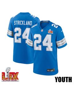 Loren Strickland #24 Detroit Lions Super Bowl LIX YOUTH Jersey – Blue