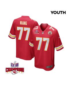 Lucas Niang 77 Kansas City Chiefs Super Bowl LVIII Champions 4 Stars Patch Game YOUTH Jersey – Red
