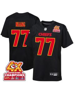 Lucas Niang 77 Kansas City Chiefs Super Bowl LVIII Champions 4X Fashion Game YOUTH Jersey – Carbon Black