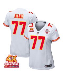 Lucas Niang 77 Kansas City Chiefs Super Bowl LVIII Champions 4X Game Women Jersey – White