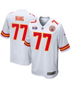 Lucas Niang 77 Kansas City Chiefs Super Bowl LVIII Patch Game Men Jersey – White