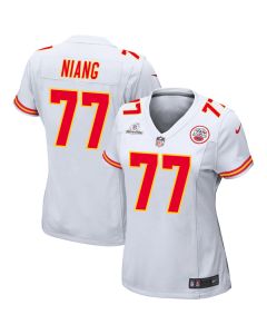 Lucas Niang 77 Kansas City Chiefs Super Bowl LVIII Patch Game Women Jersey – White