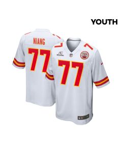 Lucas Niang 77 Kansas City Chiefs Super Bowl LVIII Patch Game YOUTH Jersey – White