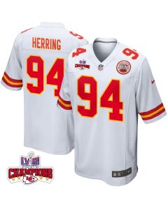 Malik Herring 94 Kansas City Chiefs Super Bowl LVIII Champions 4 Stars Patch Game Men Jersey – White