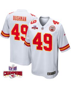 Matt Bushman 49 Kansas City Chiefs Super Bowl LVIII Champions 4 Stars Patch Game Men Jersey – White