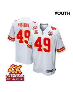 Matt Bushman 49 Kansas City Chiefs Super Bowl LVIII Champions 4X Game YOUTH Jersey – White