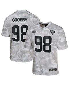 Maxx Crosby 98 Las Vegas Raiders 2024 Salute to Service Game YOUTH Jersey – Arctic Camo