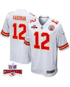 Mecole Hardman 12 Kansas City Chiefs Super Bowl LVIII Champions 4 Stars Patch Game Men Jersey – White