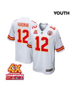 Mecole Hardman 12 Kansas City Chiefs Super Bowl LVIII Champions 4X Game YOUTH Jersey – White