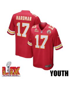 Mecole Hardman #17 Kansas City Chiefs Super Bowl LIX YOUTH Jersey – Red