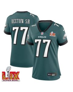 Mekhi Becton #77 Philadelphia Eagles Super Bowl LIX Women’s Jersey – Midnight Green