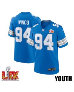 Mekhi Wingo #94 Detroit Lions Super Bowl LIX YOUTH Jersey – Blue