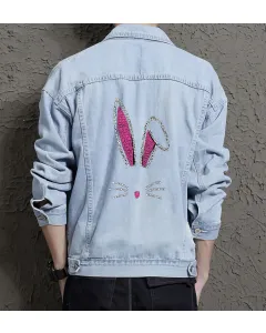 Men's Denim Jacket - for Young Man - Urban Design for Casual Outings - Great Gift for Thank You Gift Millennials - Light Blue - Main View