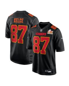 Men’s Kansas City Chiefs Travis Kelce Carbon Black Super Bowl LIX Fashion Game Jersey