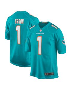 Men’s Miami Dolphins Number 1 Groom Aqua Game Jersey