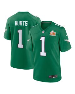 Men’s Philadelphia Eagles Jalen Hurts Kelly Green Super Bowl LIX 2nd Alternate Game Jersey