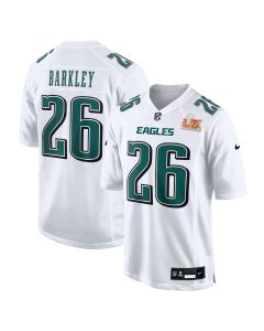 Men’s Philadelphia Eagles Saquon Barkley Tundra White Super Bowl LIX Fashion Game Player Jersey