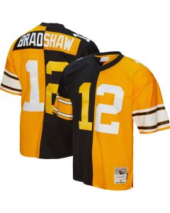 Men’s Pittsburgh Steelers Terry Bradshaw Mitchell & Ness Black/Gold 1976 Split Legacy Jersey