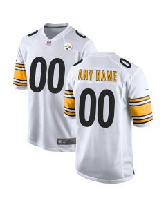 Men’s White Pittsburgh Steelers Away Custom Game Jersey