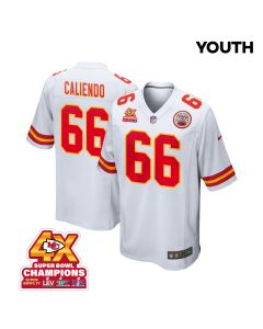 Mike Caliendo 66 Kansas City Chiefs Super Bowl LVIII Champions 4X Game YOUTH Jersey – White