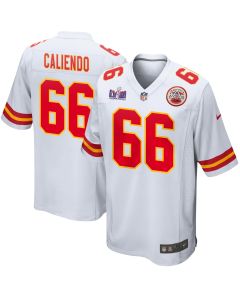 Mike Caliendo 66 Kansas City Chiefs Super Bowl LVIII Patch Game Men Jersey – White
