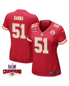 Mike Danna 51 Kansas City Chiefs Super Bowl LVIII Champions 4 Stars Patch Game Women Jersey – Red
