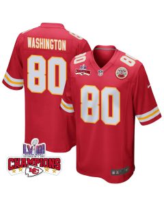 Montrell Washington 80 Kansas City Chiefs Super Bowl LVIII Champions 4 Stars Patch Game Men Jersey – Red