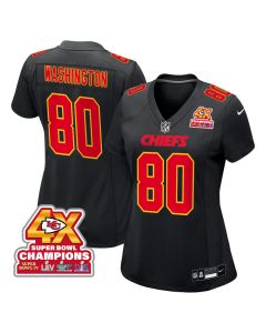 Montrell Washington 80 Kansas City Chiefs Super Bowl LVIII Champions 4X Fashion Game Women Jersey – Carbon Black