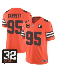 Myles Garrett 95 Cleveland Browns Jim Brown Memorial Patch Game Men Jersey – Orange
