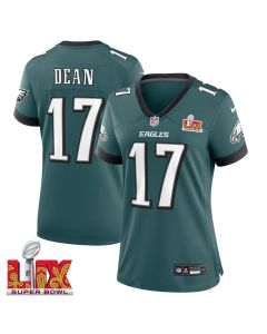 Nakobe Dean #17 Philadelphia Eagles Super Bowl LIX Women’s Jersey – Midnight Green