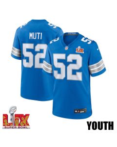 Netane Muti #52 Detroit Lions Super Bowl LIX YOUTH Jersey – Blue