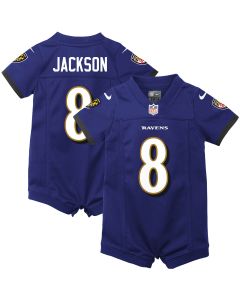 Newborn & Infant Baltimore Ravens Lamar Jackson Purple Romper Jersey