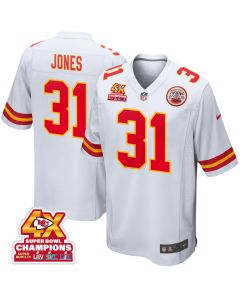 Nic Jones 31 Kansas City Chiefs Super Bowl LVIII Champions 4X Game Men Jersey – White