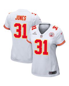 Nic Jones 31 Kansas City Chiefs Super Bowl LVIII Patch Game Women Jersey – White