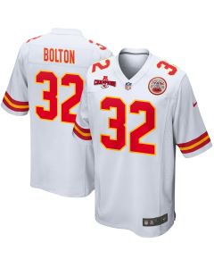 Nick Bolton 32 Kansas City Chiefs AFC Champions Patch Game Men Jersey – White