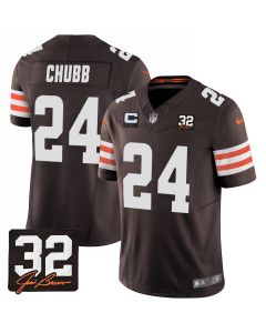 Nick Chubb 24 Cleveland Browns Jim Brown Memorial Patch Game Men Jersey – Brown