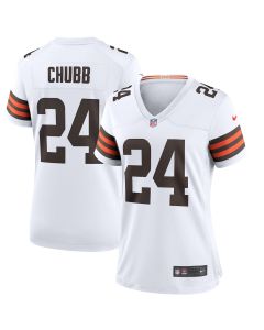 Nick Chubb 24 Cleveland Browns Women Game Jersey – White