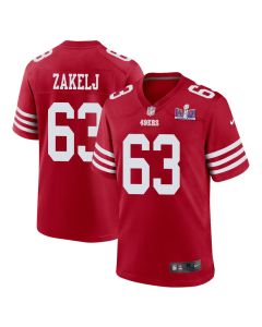 Nick Zakelj 63 San Francisco 49ers Super Bowl LVIII Patch Game Men Jersey – Scarlet
