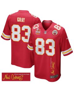 Noah Gray 83 Kansas City Chiefs Super Bowl LIX Champions Patch ‘New Orleans – Where Legends Are Made’ EMBROIDERED Game Men Jersey – Red