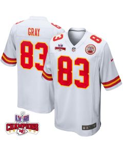 Noah Gray 83 Kansas City Chiefs Super Bowl LVIII Champions 4 Stars Patch Game Men Jersey – White
